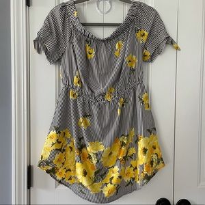 Hint of Blush Striped Floral Print Dress